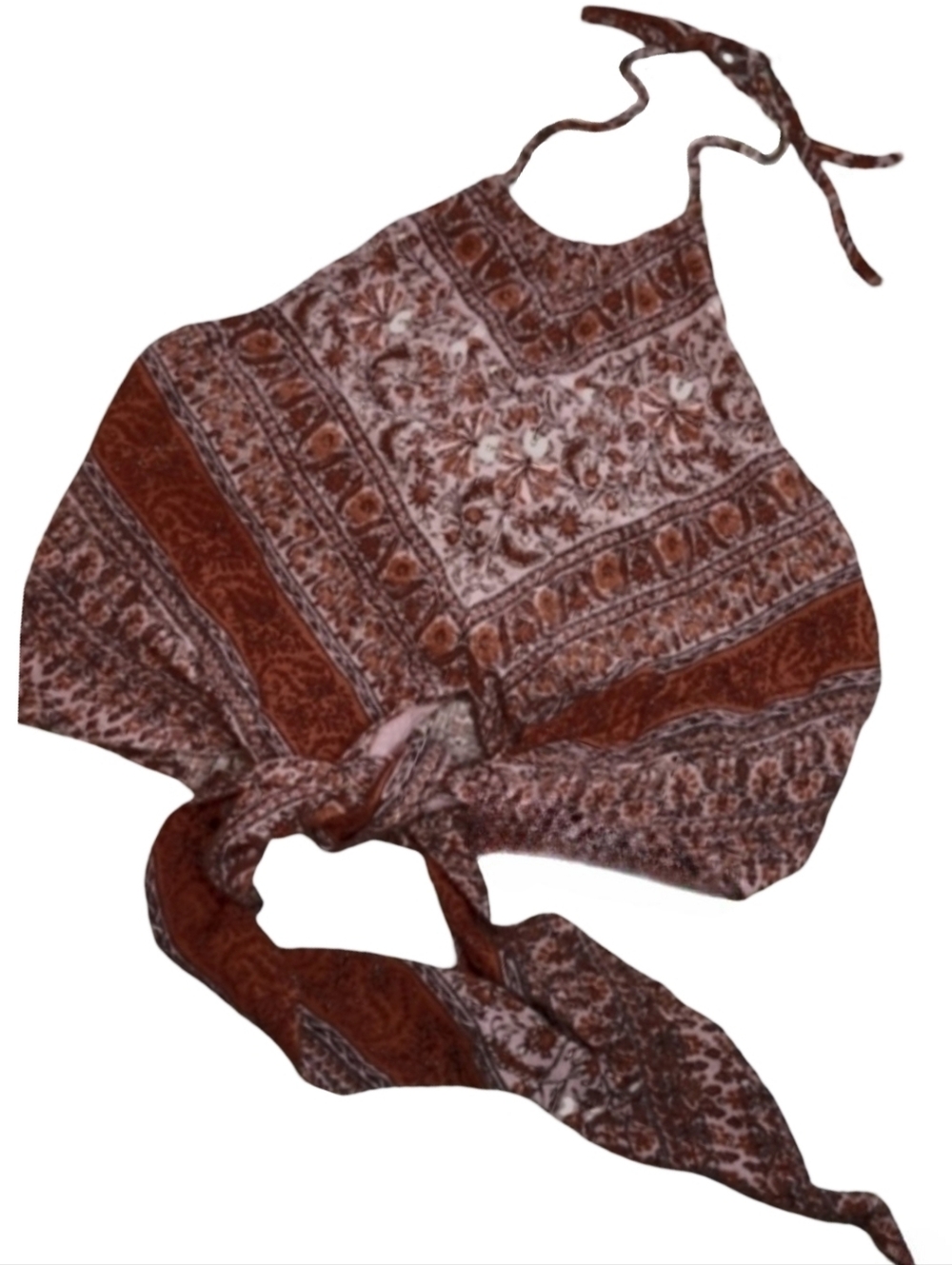 Rust Muted Mauve India Halter Crop Top AE Floral Paisley Cropped Tie Knot M L